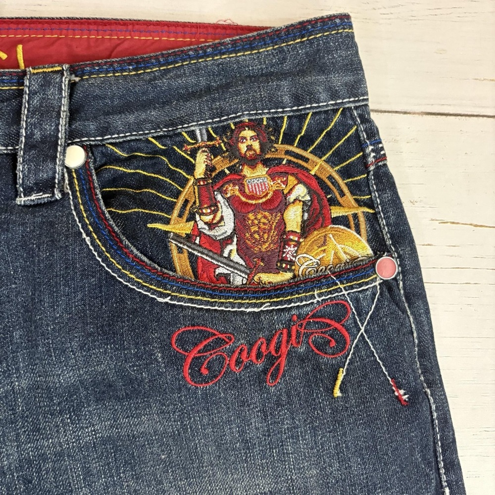 Coogi Jeans Mens 36x34 Blue Denim Relaxed Wide Leg Embroidered Graphic Hip Hop - Picture 10 of 16